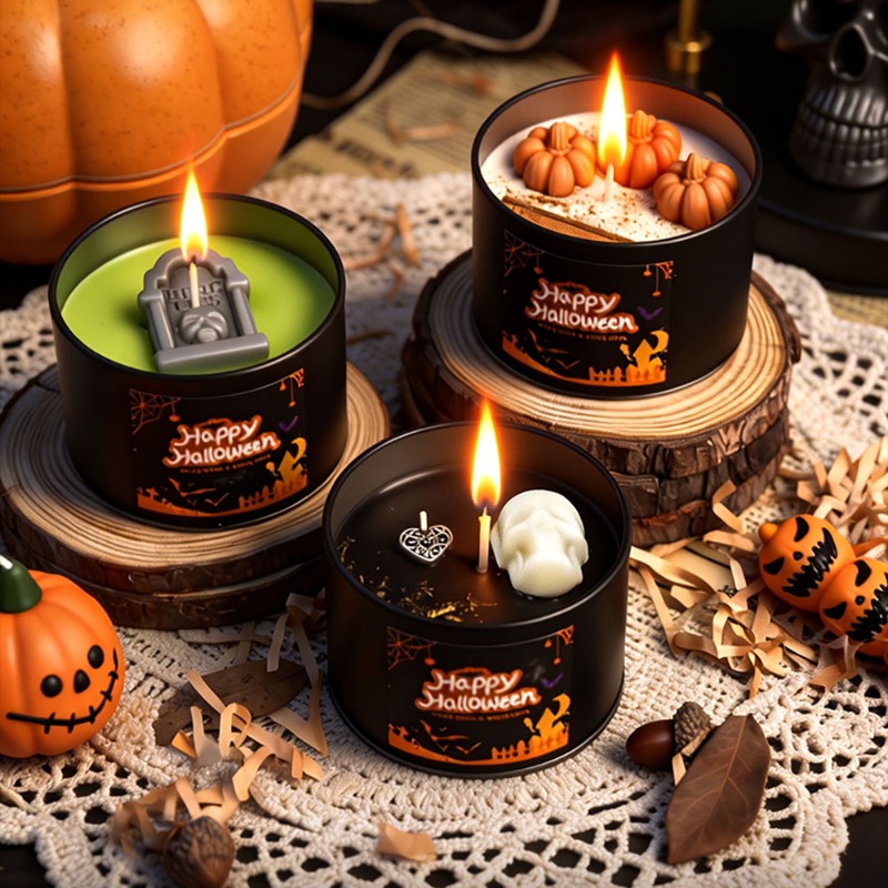 Black Tin Candle - Autumn Halloween Decoration for Party Table
