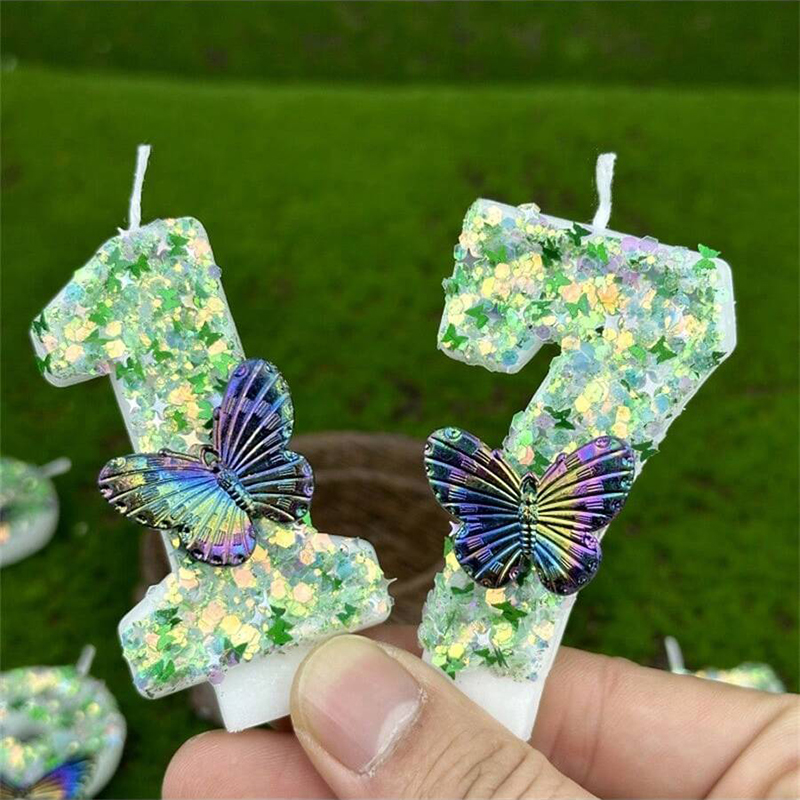Candle Supplies In - 1Pc Green Sequins Number 0-9 Butterfly