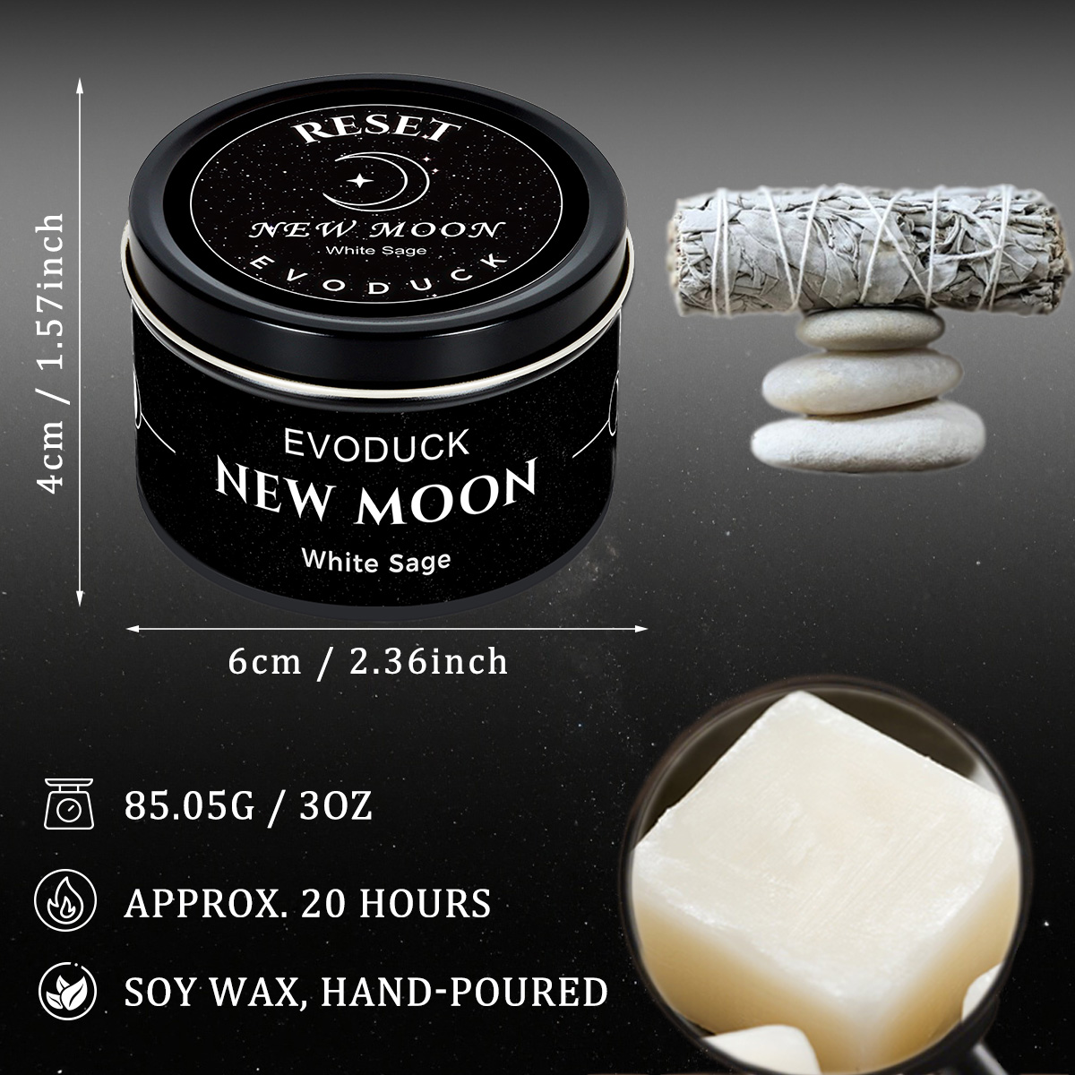 1pc New Moon Scented Candles C - Black Tin Candle 评论和价格
