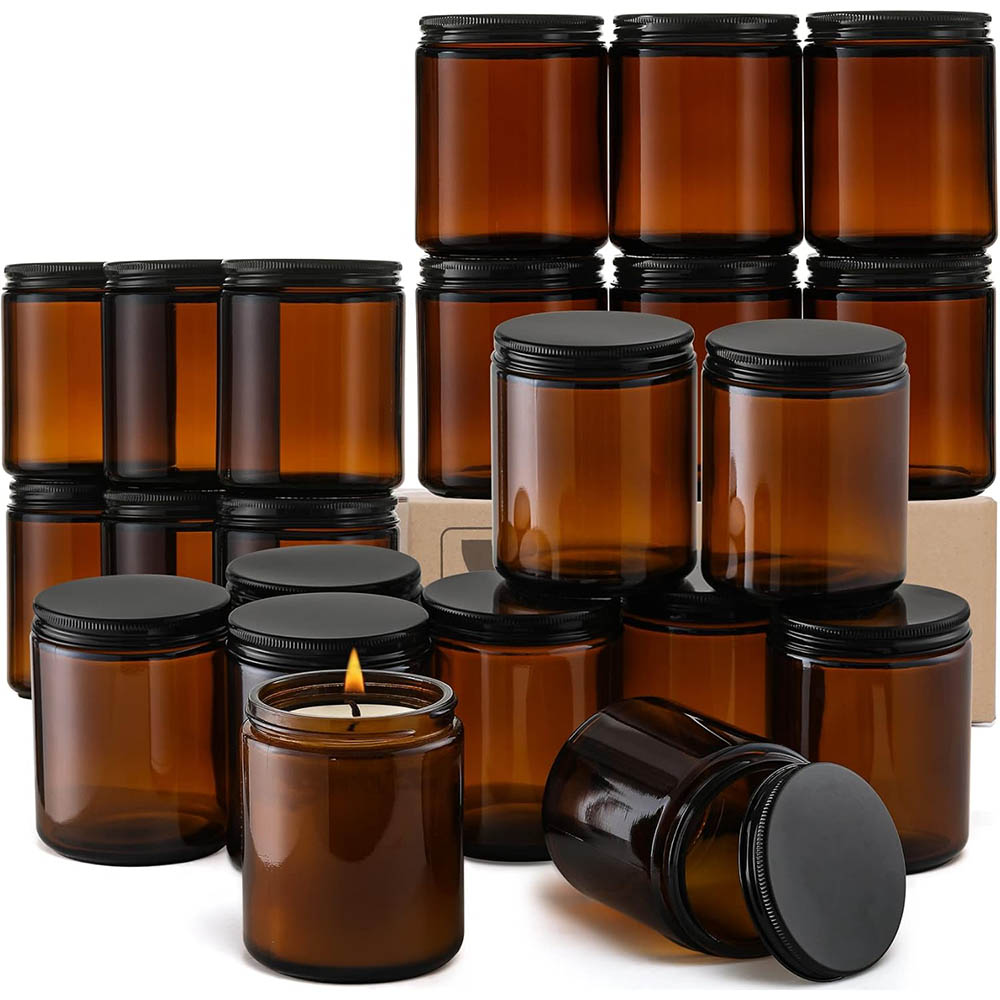 8oz Amber Glass Jars with Blac - Black Tin Candle 评论和价格
