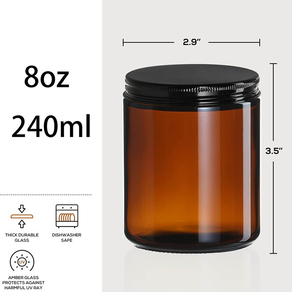 8oz Amber Glass Jars with Blac - Black Tin Candle 评论和价格
