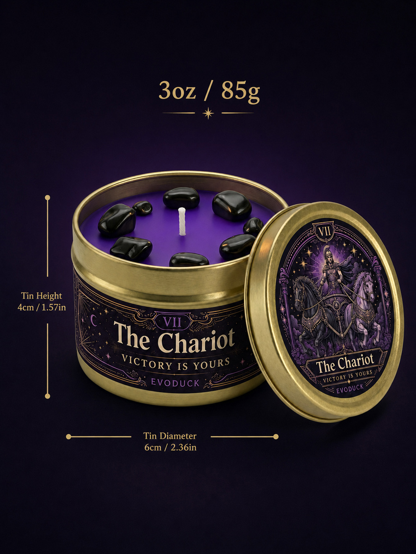 EVODUCK The Chariot Tarot Cand - Black Tin Candle 评论和价格